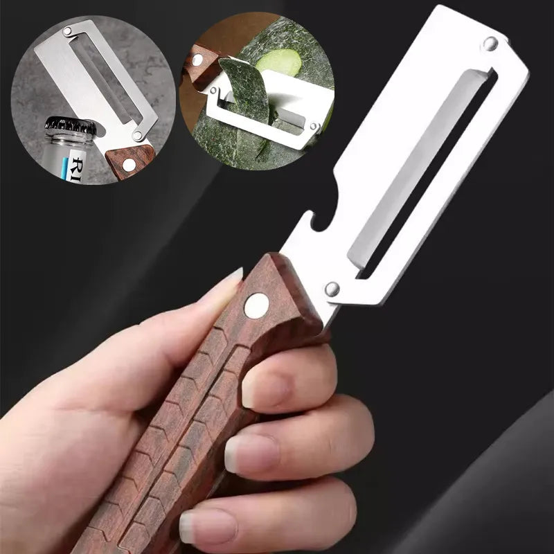 Stainless Steel Peeler With Wooden Handle For Peeling And Slicing Fruits And Vegetables Durable And Smooth Operation