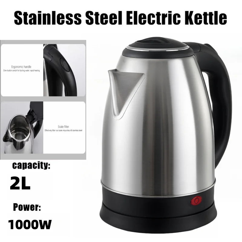 Travel Electric Kettle Tea Coffee 2L Stainless Steel Portable Water Boiler Pot For Hotel Family Trip Kitchen Smart Kettle Pot
