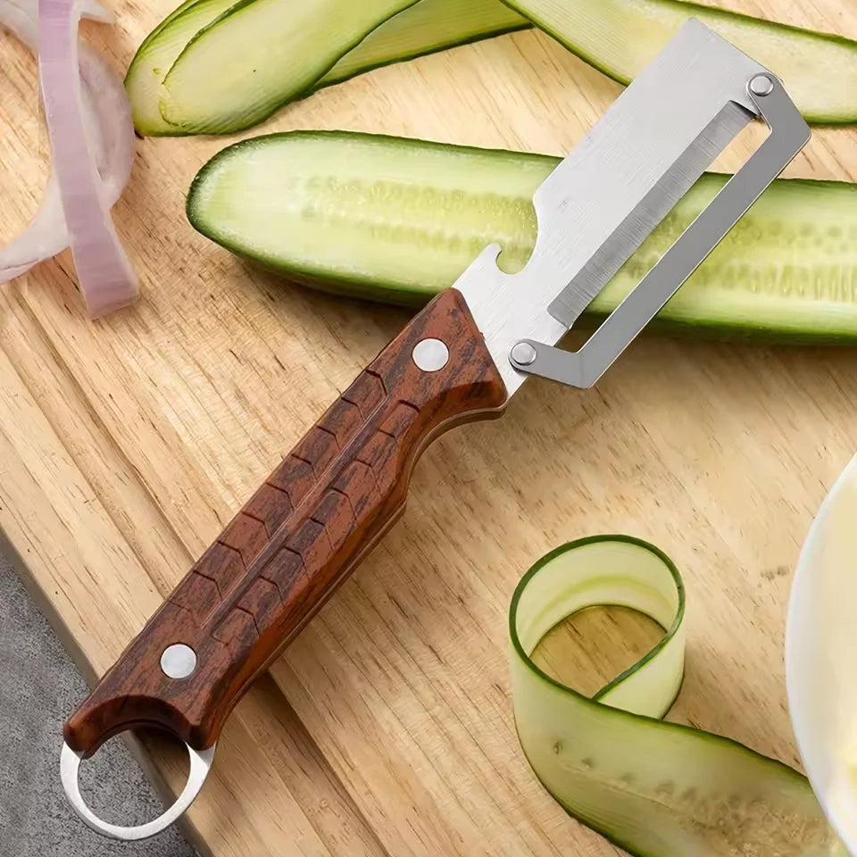Stainless Steel Peeler With Wooden Handle For Peeling And Slicing Fruits And Vegetables Durable And Smooth Operation