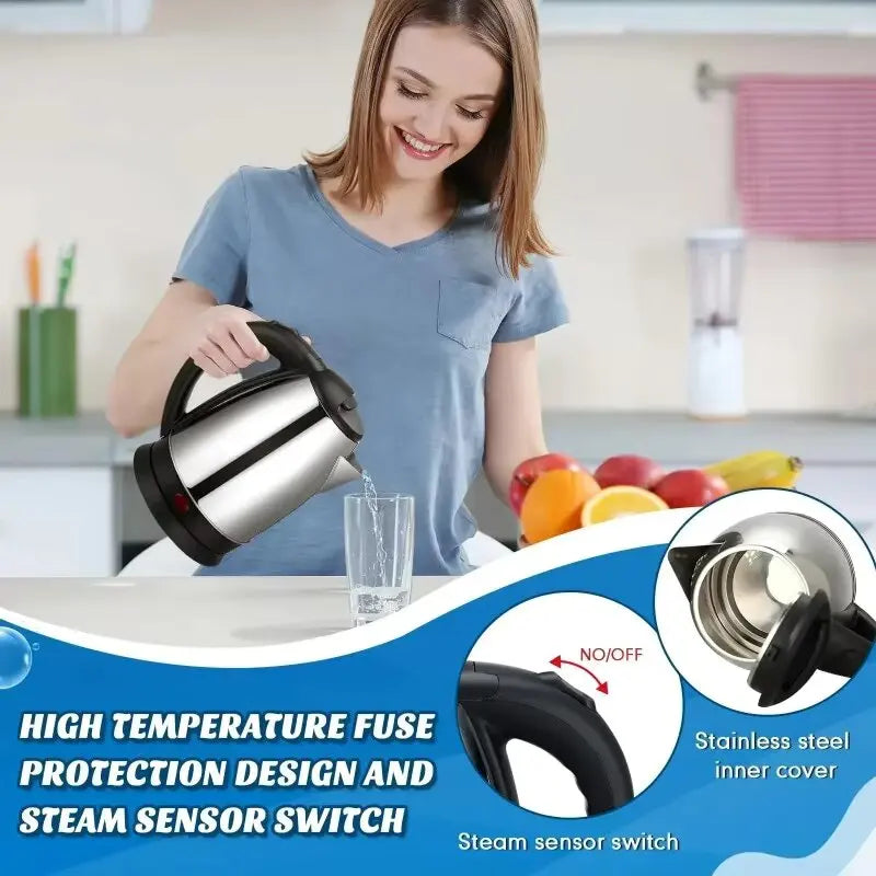 Travel Electric Kettle Tea Coffee 2L Stainless Steel Portable Water Boiler Pot For Hotel Family Trip Kitchen Smart Kettle Pot