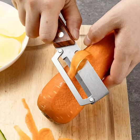 Stainless Steel Peeler With Wooden Handle For Peeling And Slicing Fruits And Vegetables Durable And Smooth Operation